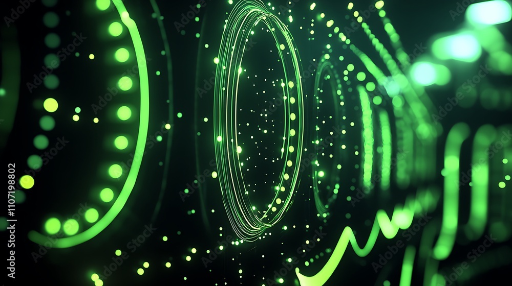 Poster abstract green light pattern with circles and dots creating a vibrant technology background