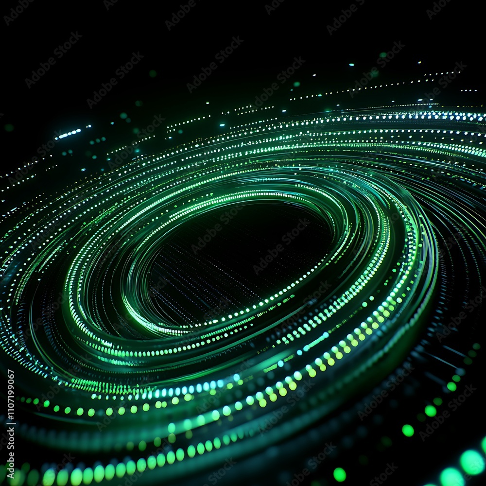 Aufkleber abstract green light trails creating swirling circular patterns in dark background for digital art a