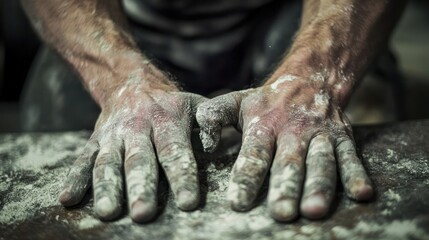 A person applying chalk to their hands before a lift, showcasing preparation and intensity.