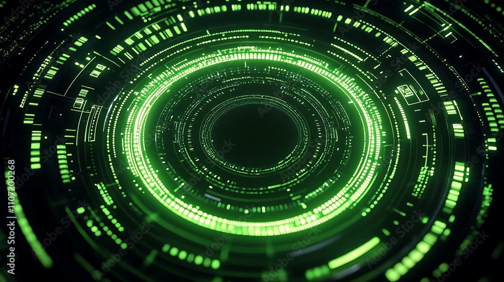 Poster abstract green technology background with circular geometric patterns and light effects for futurist