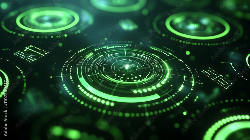Aufkleber abstract green technology background with circular shapes and digital elements for futuristic design