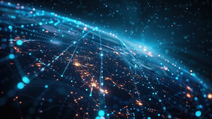 Fototapeta premium Earth with digital lines illustrating global networks and blockchain