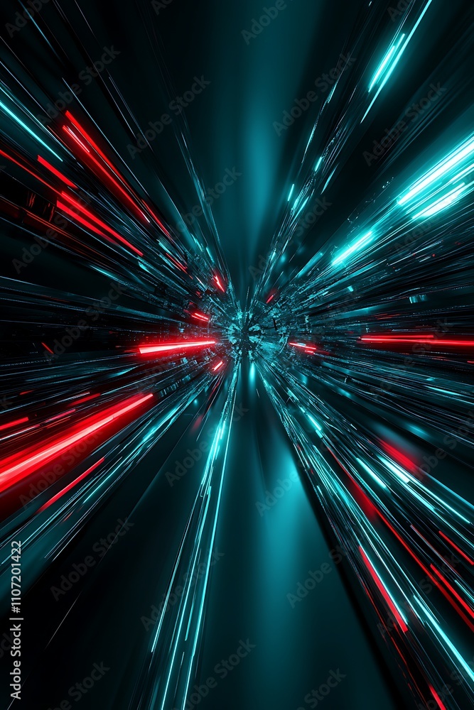 Poster abstract light trails in blue and red with dynamic motion effects representing futuristic technology