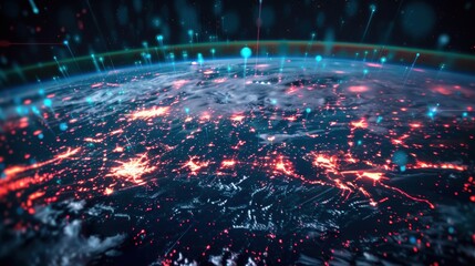 Obraz premium Earth with digital lines illustrating global networks and blockchain