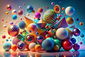 Fototapeta premium Vibrant Abstract Colorful Shapes with Dynamic Lines and Dots on a Subtle Light Background for Creative and Artistic Design Projects