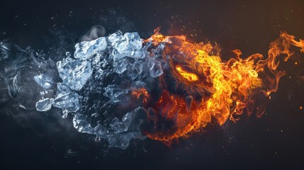 Ice and fire abstract wallpaper, a dangerous vs beautiful balance of frozen water vs burning flame in a swirling vs striking motion with a magical vs realistic texture.
