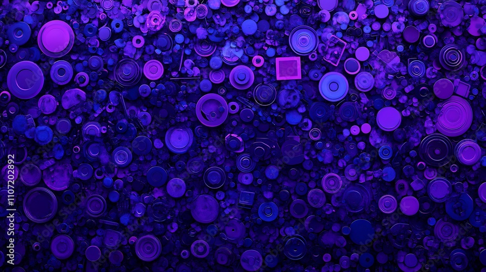 Poster Abstract Pattern of Colorful Circular Shapes in Vibrant Purple Tones on a Dark Background