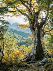 Obraz premium Giant tree in rain forest . Beautiful landscapes in Pumalin Park, Carretera Austral, Chile.