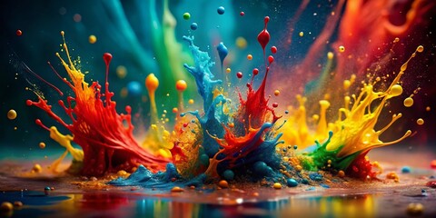 Fototapeta premium Vibrant and Dynamic Colorful Paint Splashes Creating a Mesmerizing Abstract Background with a Focus on the Rule of Thirds for Artistic Visual Appeal