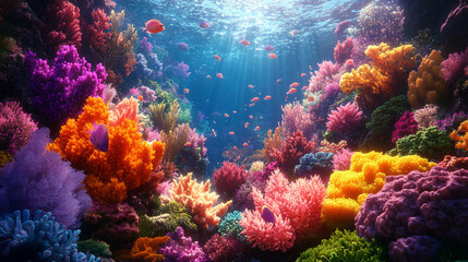 Obraz premium Vibrant coral reef underwater, teeming with marine life