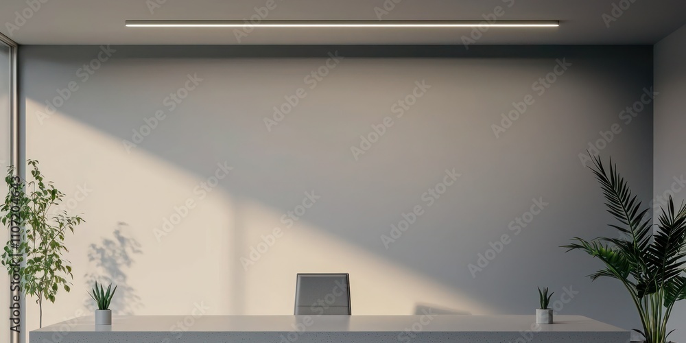 Poster a sleek led recessed ceiling lamp mockup in a modern office, creating a bright and productive worksp
