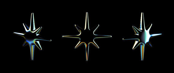 3D render sparkle shape colored glass icon with black background