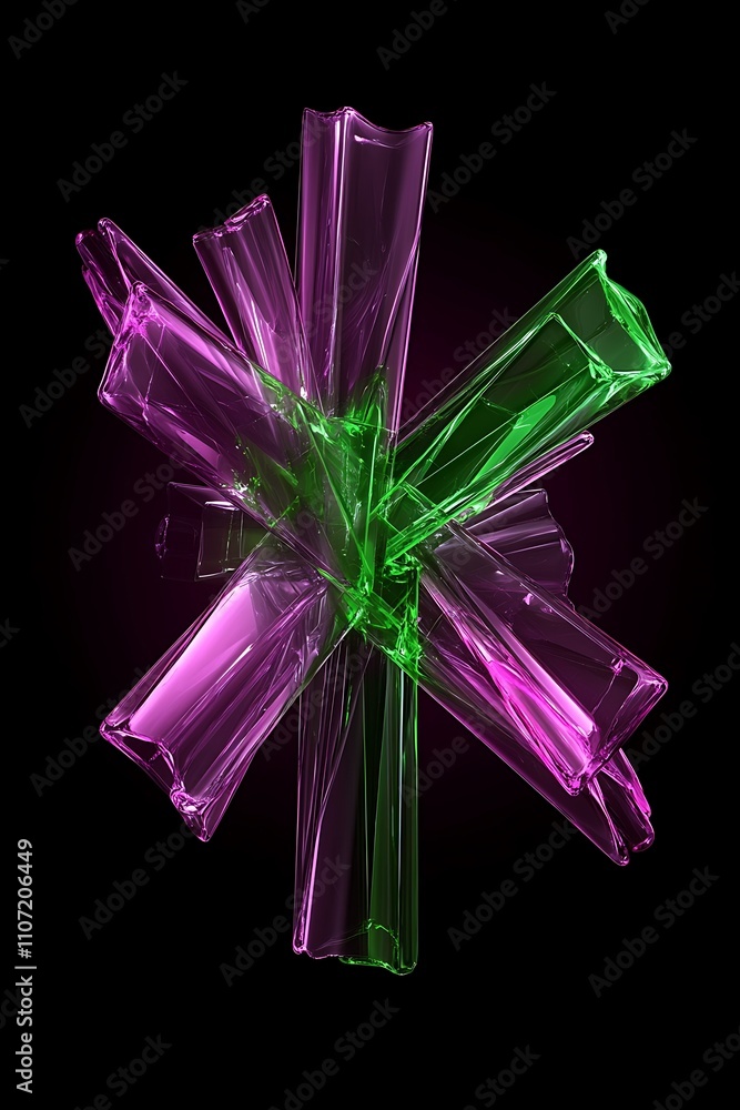 Poster colorful abstract fractal design with transparent textures and dynamic shapes in green and pink tone