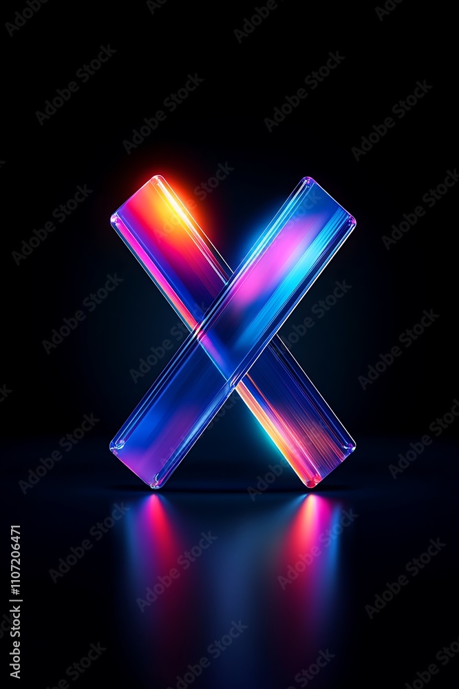 Aufkleber colorful abstract glass stripes forms creating a dynamic x shape against a dark background