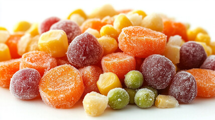 Frozen Vegetables on a Plain Background