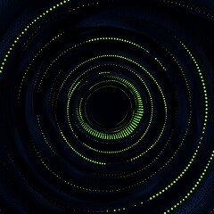 Obraz premium Deep Green and Black Spiral Tunnel with Glowing Dots and Digital Design Elements for Abstract Theme