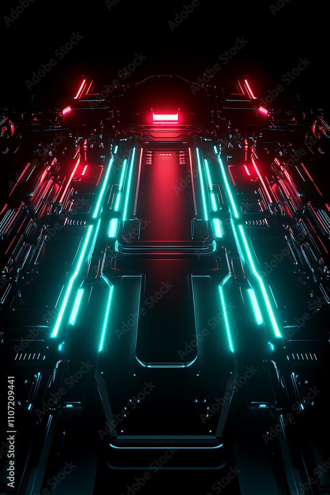 Poster futuristic abstract background with glowing neon lines in dark environment for sci-fi and technology