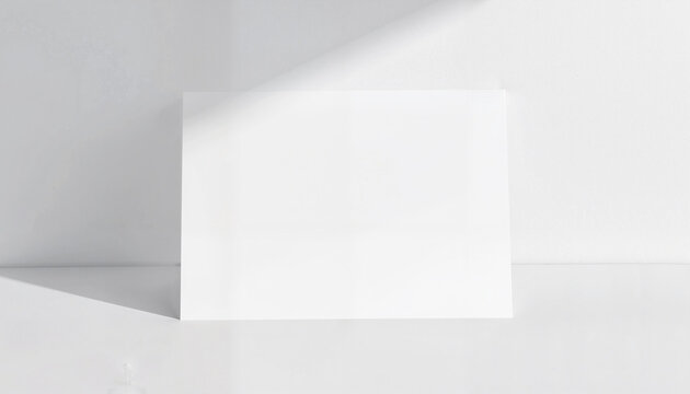 Blank white card standing in sunlight with soft shadows