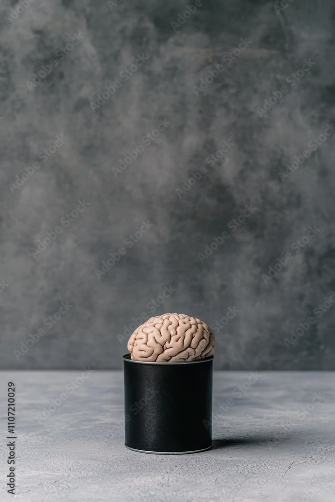 Poster intriguing visual metaphor of brain in can exploring boundaries of thought, imagination, and human c
