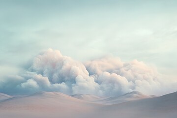 Majestic clouds hover over smooth dunes in a serene desert landscape