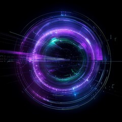 Obraz premium Futuristic Abstract Circular Digital Design with Vibrant Colors and Light Effects in Dark Background