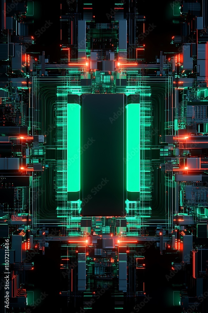 Aufkleber futuristic abstract design featuring neon lights and circuit patterns in a high-tech environment