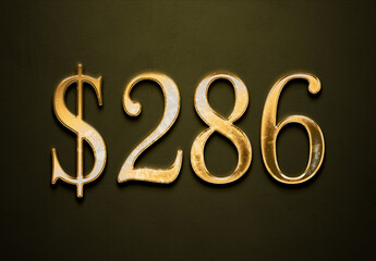 Old gold effect of 286 dollars with 3D glossy style Mockup.