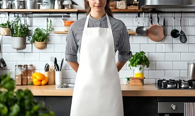 Woman Wearing White Apron in Modern Kitchen