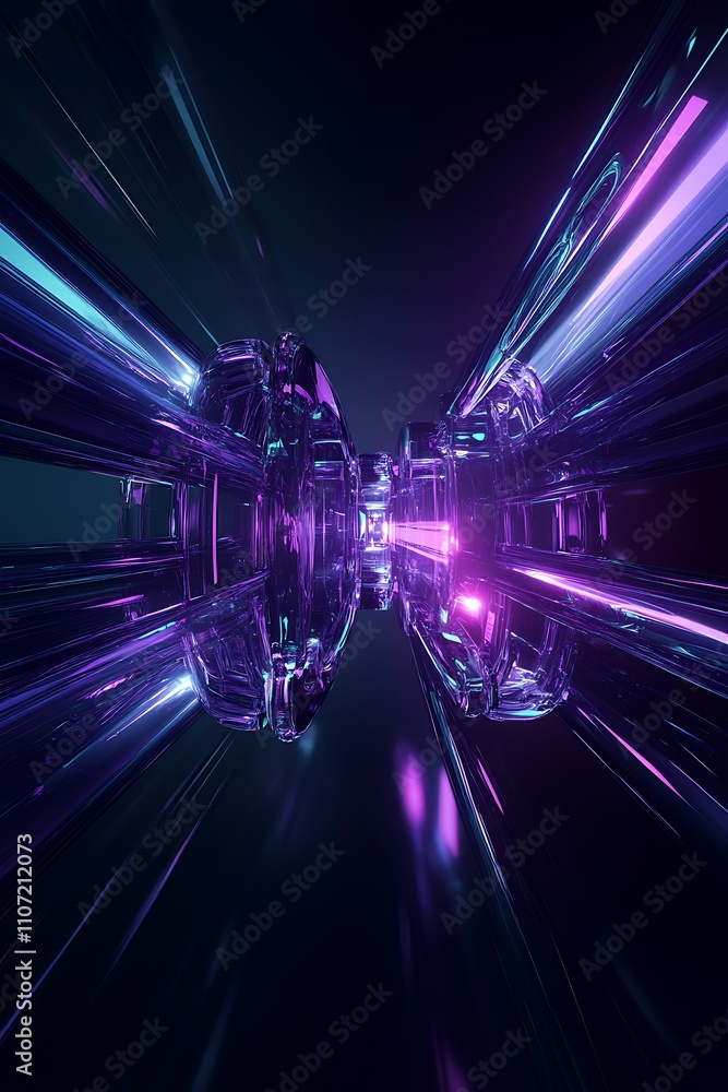 Poster futuristic abstract design with vibrant colors and light trails in a dark background