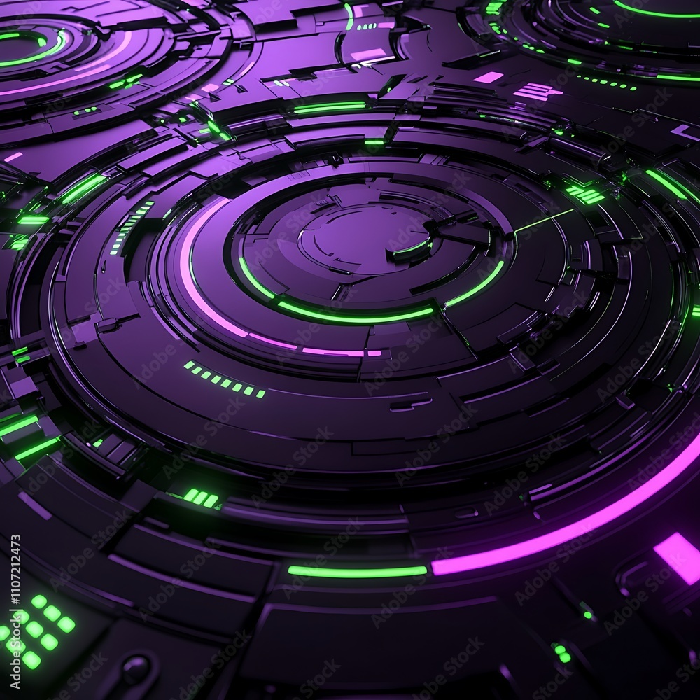 Aufkleber futuristic abstract digital background with vibrant neon circles and geometric patterns for technolo