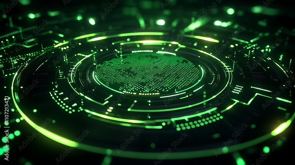 Poster futuristic abstract green technology background with geometric shapes and digital patterns for innov