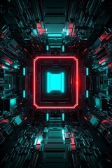 Fototapeta premium Futuristic Abstract Space with Neon Lights and Geometric Shapes in a High-Tech Digital Environment