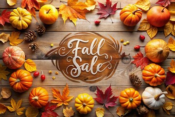Vibrant Fall Sale Brush Lettering in Autumn Leaves Background for Seasonal Promotions and Marketing Campaigns