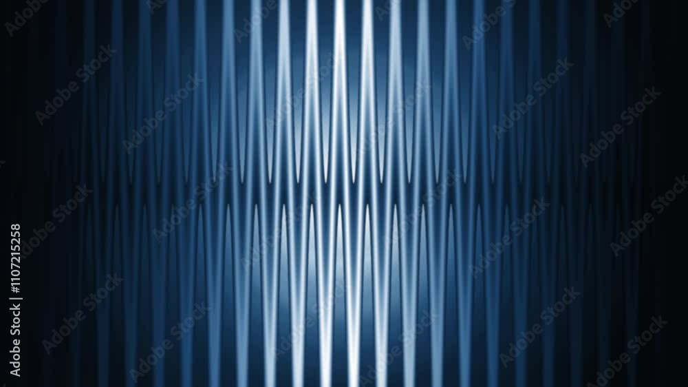Poster abstract design with sinus waves in blue, vertical wave lines, and glowing gradient, creating a dyna
