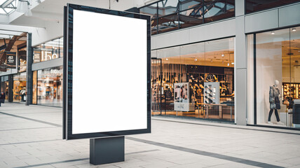Large blank billboard shopping mall is mounted black vertical advertising mockup