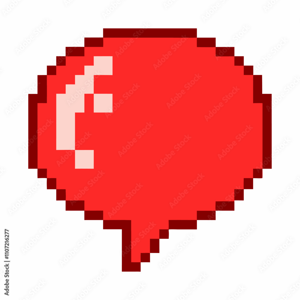 Poster retro pixel red speech bubble icon classic 8 bit design for digital communication themes