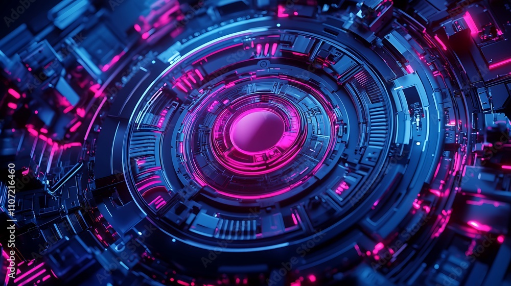 Aufkleber futuristic circular technology background with neon glowing elements and complex digital structure