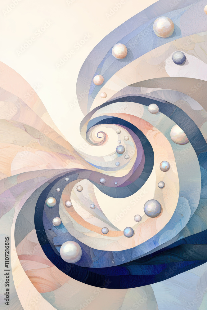 Poster colorful abstract spiral artwork with ethereal swirls and pearlescent orbs creating dynamic visual h
