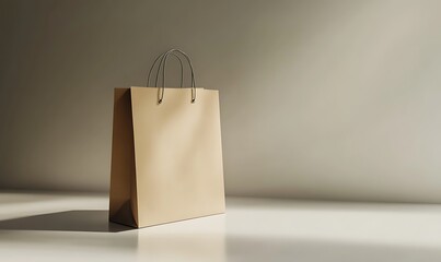 A Beige Paper Shopping Bag Stands Alone
