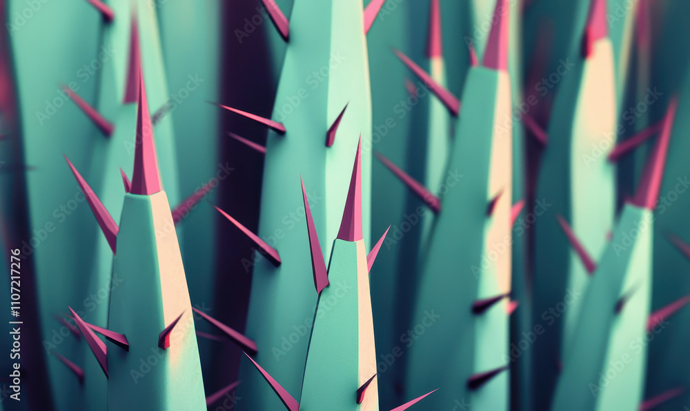 Poster explore the vibrant and abstract geometry of cactus thorns in a stunning and colorful natural patter