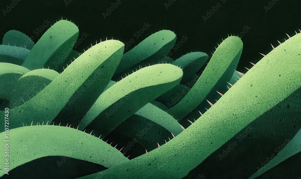 Poster explore the intricate patterns and vibrant textures of cactus forms in a lush botanical landscape