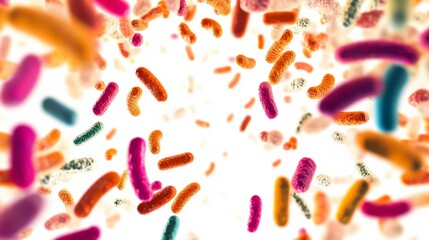 Obraz premium A vibrant illustration of bacteria under a microscope, with a plain white background, Scientific style