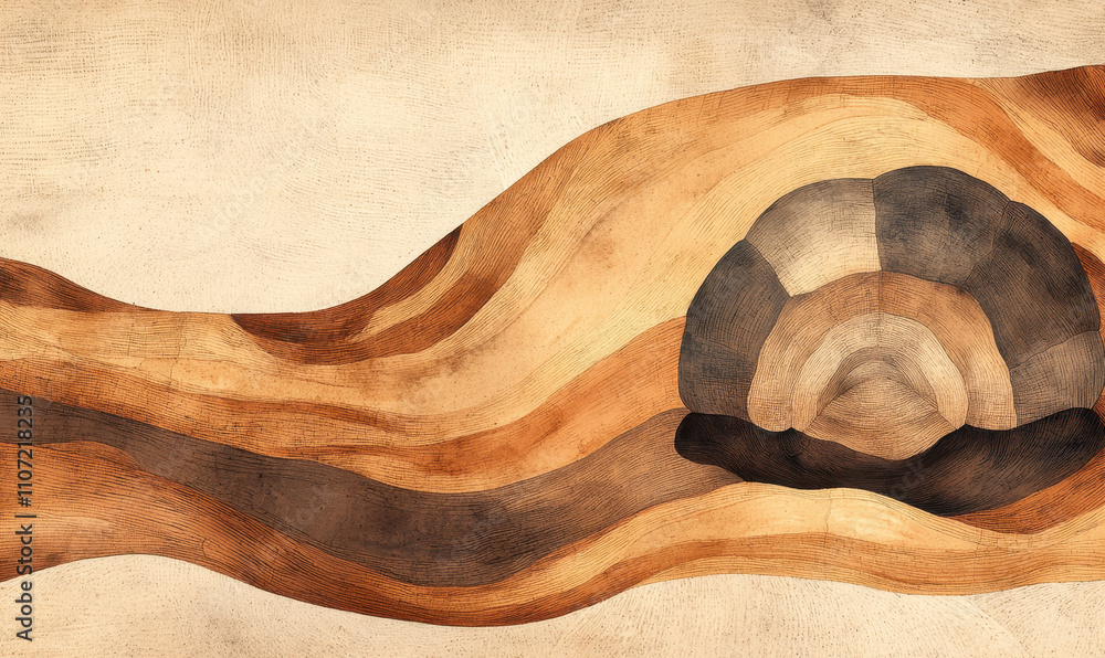 Poster artistic interpretation of turtle shell amidst earthy swirls: a blend of nature and abstract design