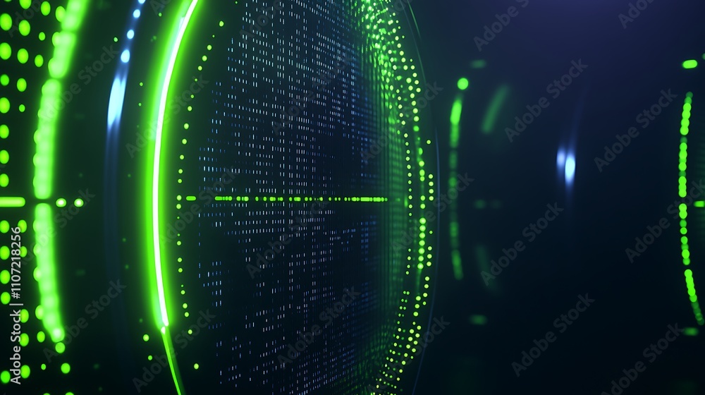 Poster Futuristic Digital Background with Neon Green Lights and Abstract Patterns for Technology and Science Concepts