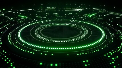 Obraz premium Futuristic Digital Background with Neon Green Circles and Lights in Abstract Technology Theme