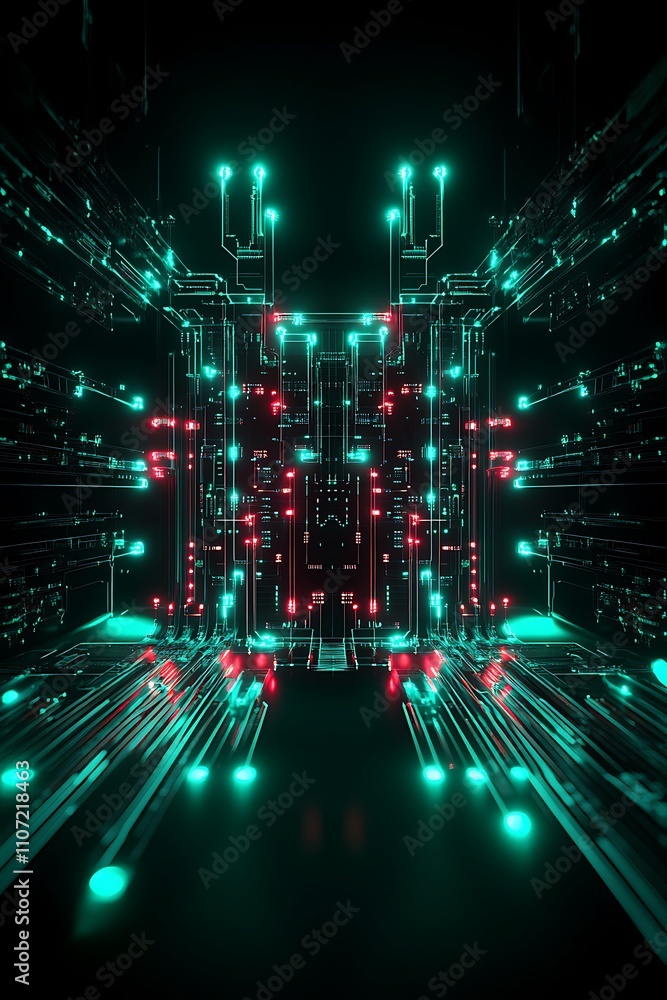 Poster futuristic digital circuitry with neon lights in abstract technology background for modern visuals a