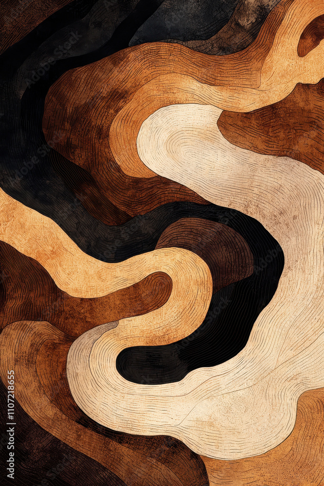 Poster dynamic abstract wave patterns with earthy tones and organic shapes for modern art and design inspir