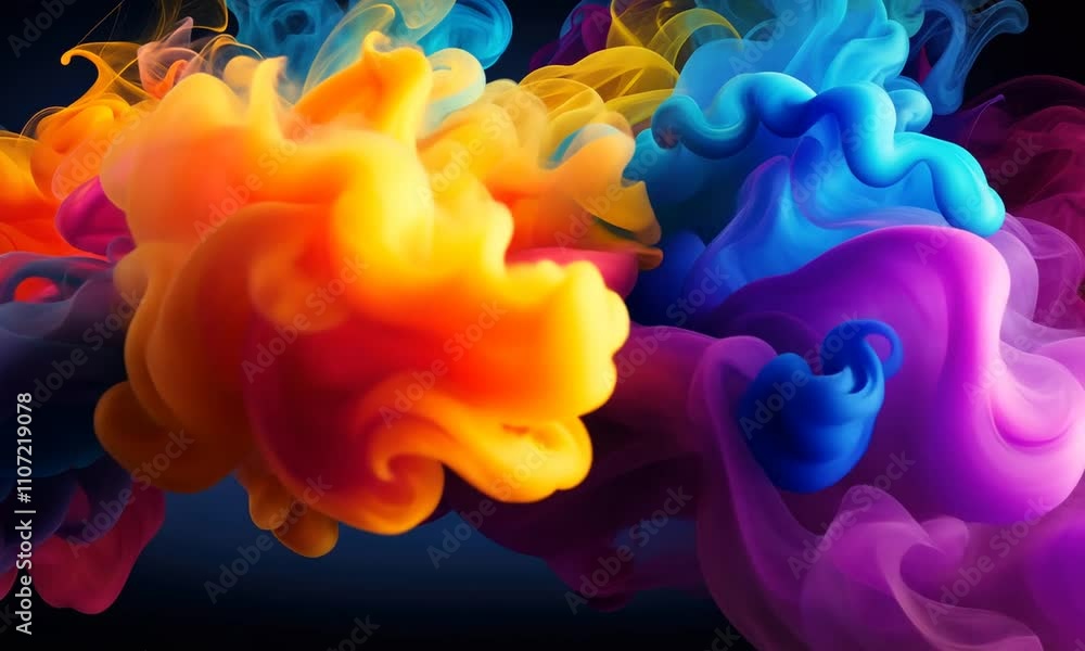 Poster vibrant swirls of color dance in a mesmerizing display of creativity and movement within a dark spac