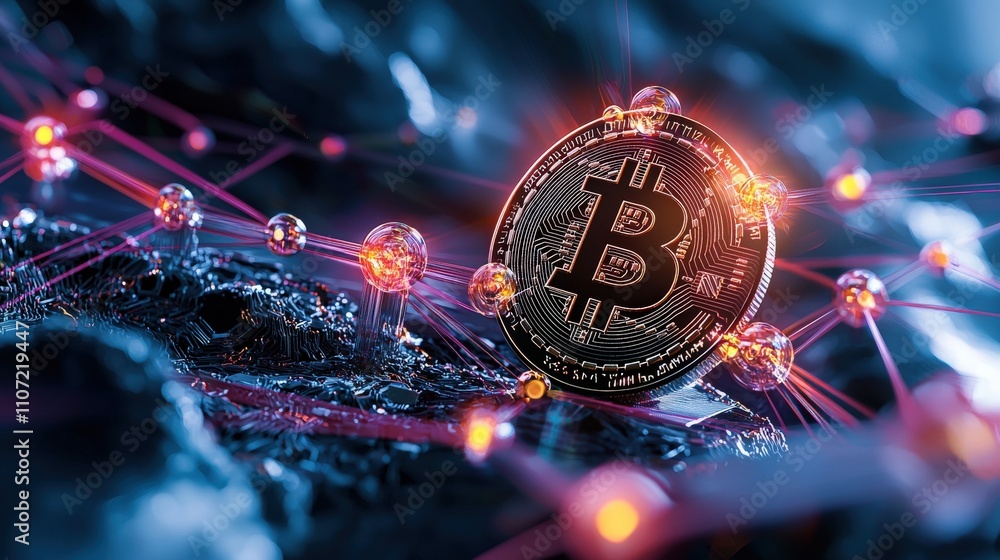 Poster Exploring blockchain innovation digital currency abstract technology dark environment close-up future concepts