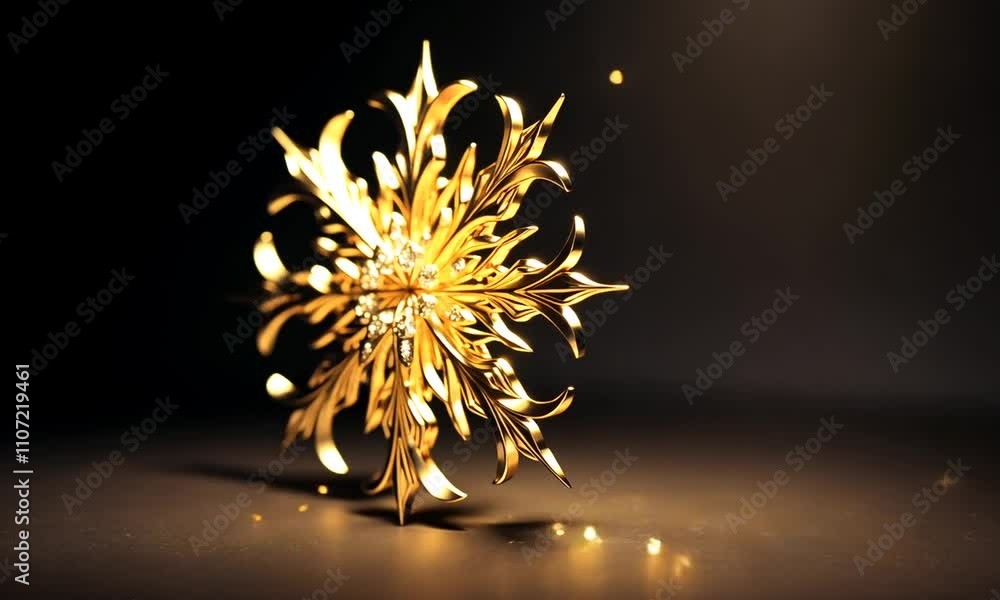 Poster intricate golden snowflake design shines brightly against a dark backdrop in an artistic display of 